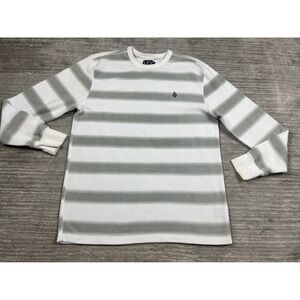 Volcom Thermal Shirt Mens XL White Grey Tenacious Stripe Waffle Knit A5339P7